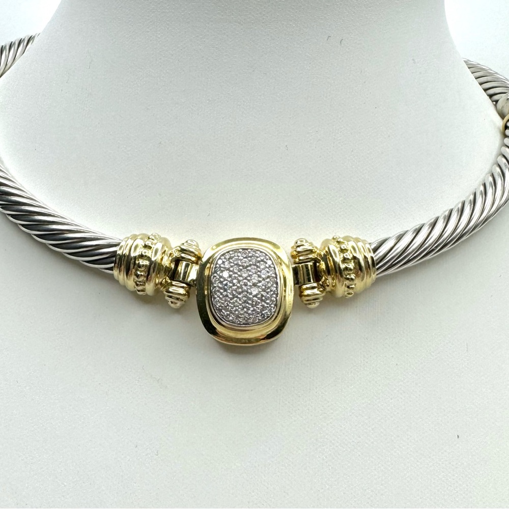 David Yurman Albion Statement Cable Necklace With Diamonds and 18k Gold - Picture 3 of 10